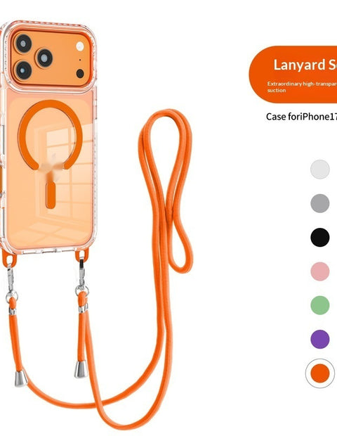 17 Pro Max Transparent Magnetic Case With A Crossbody Lanyard