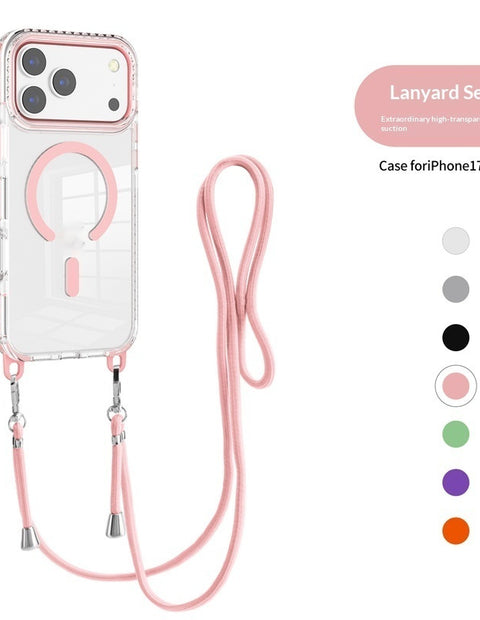 17 Pro Max Transparent Magnetic Case With A Crossbody Lanyard